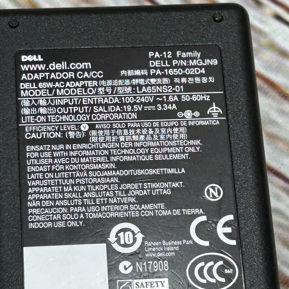 Dell Genuine 65W AC Adapter Laptop Charger PA-12 MGJN9‎ LA65NS2-01 19.5V 3.34A